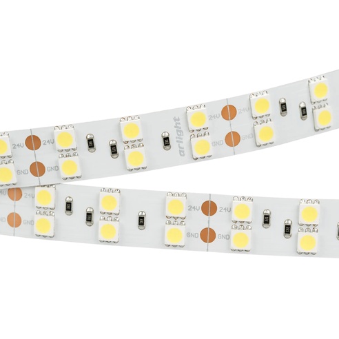 Лента светодиодная RT 2-5000 24V White6000 2x2 (5060, 600 LED, LUX) (Arlight, 28.8 Вт/м, IP20)