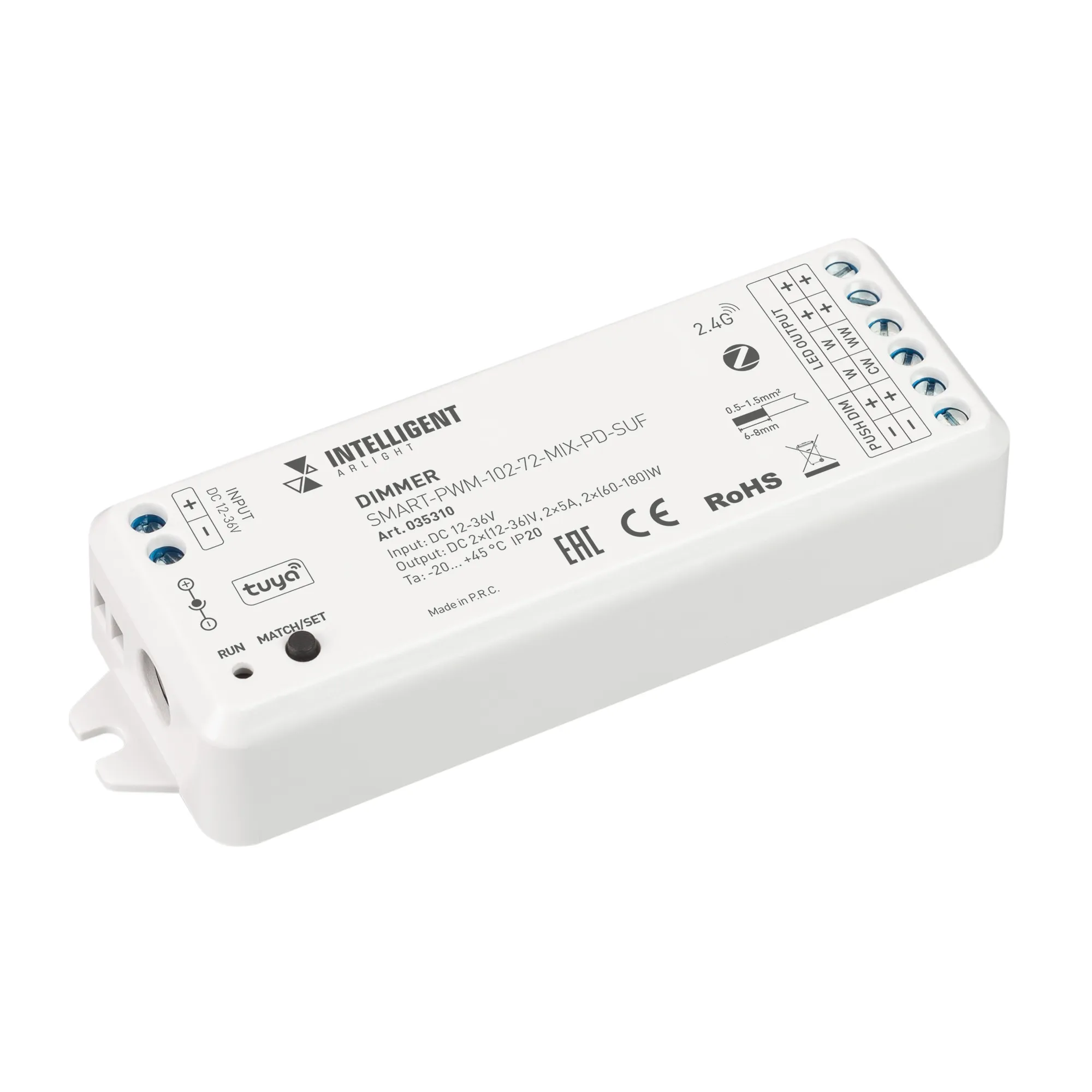 INTELLIGENT ARLIGHT Диммер SMART-PWM-102-72-MIX-PD-SUF (12-36V, 2x5A, ZB, 2.4G) (IARL, Пластик) - изображение товара