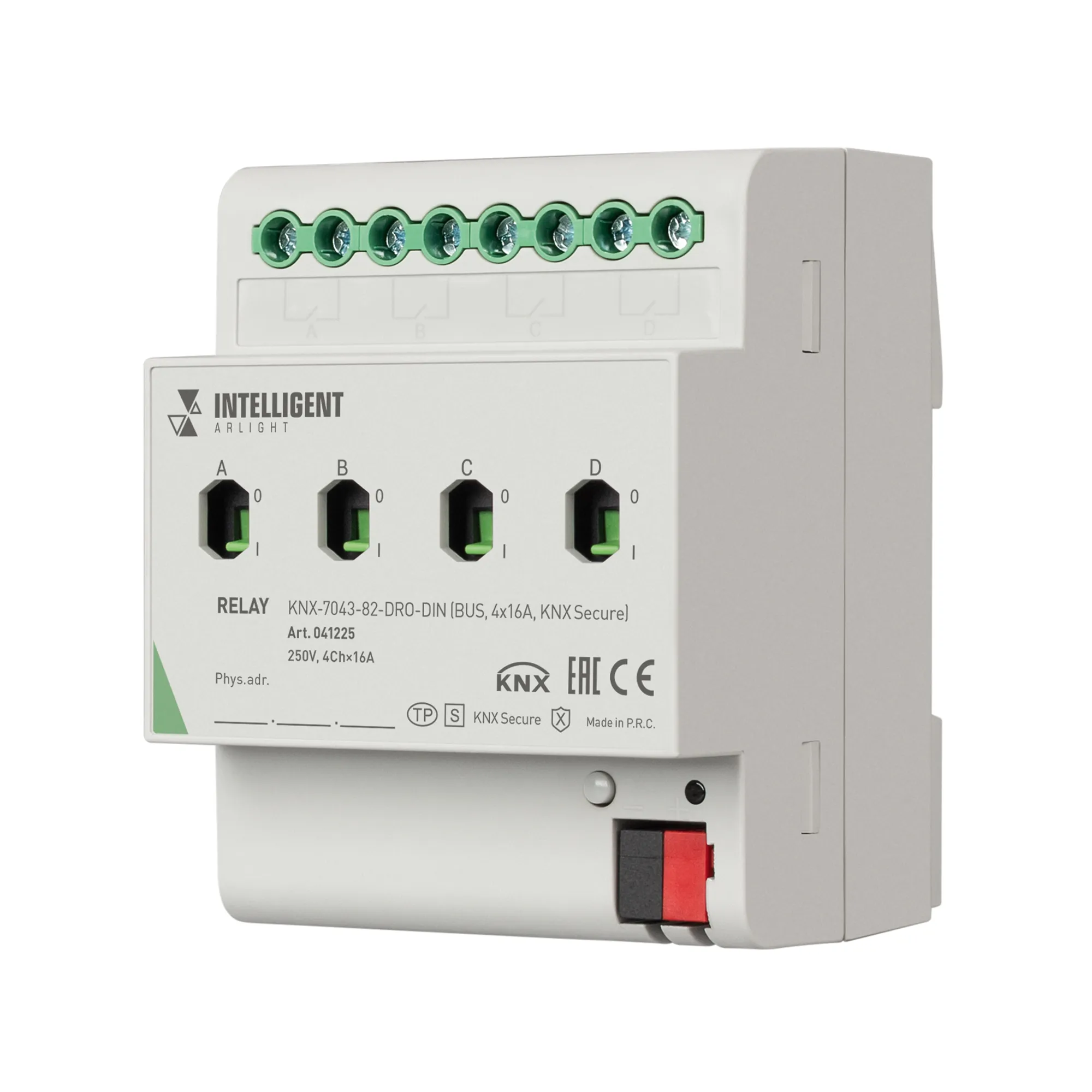 INTELLIGENT ARLIGHT Релейный модуль KNX-7043-82-DRO-DIN (BUS, 4x16А, KNX Secure) (IARL, IP20 Пластик, 2 года) - изображение товара
