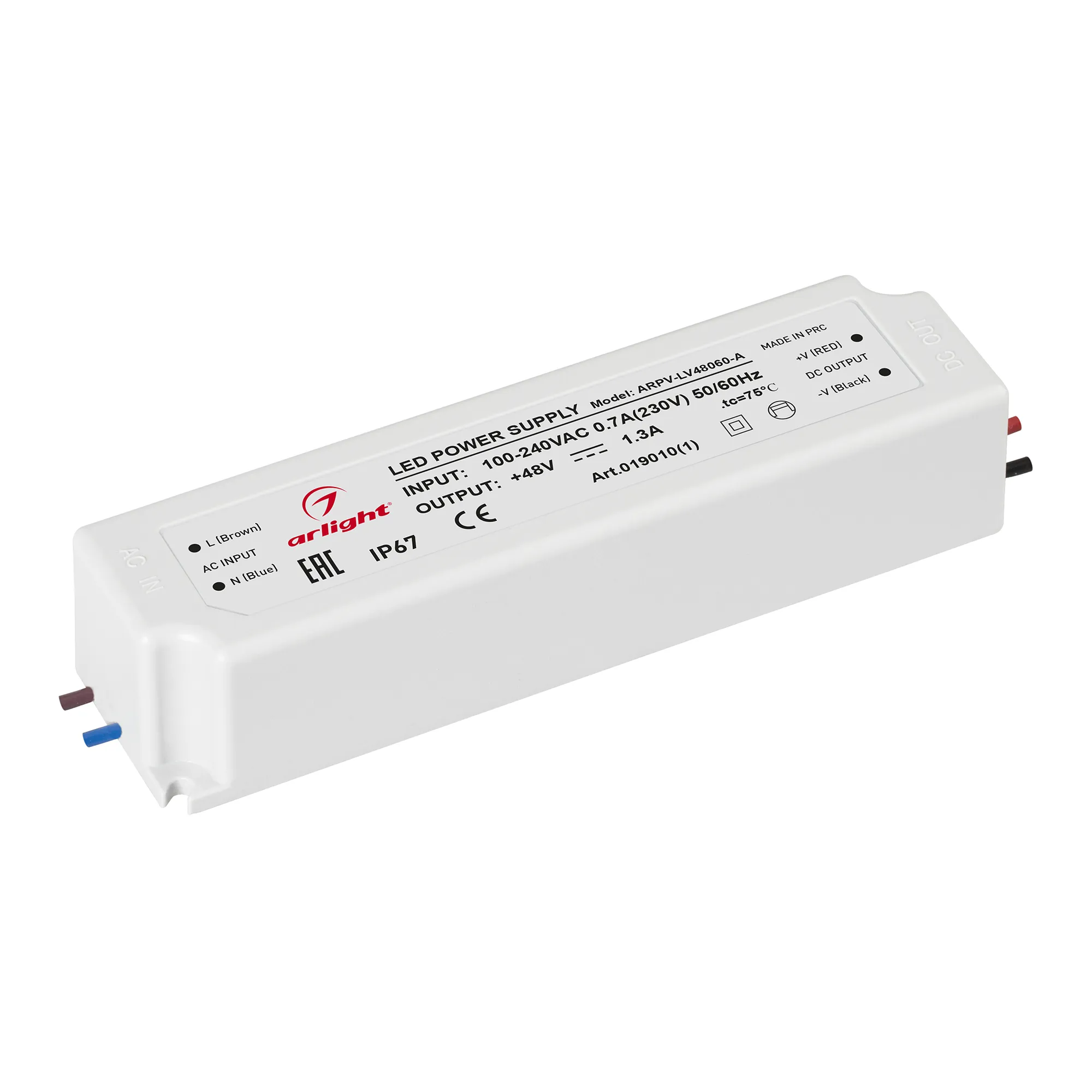 Блок питания ARPV-LV48060-A (48V, 1.3A, 60W) (Arlight, IP67 Пластик, 3 года) - изображение товара