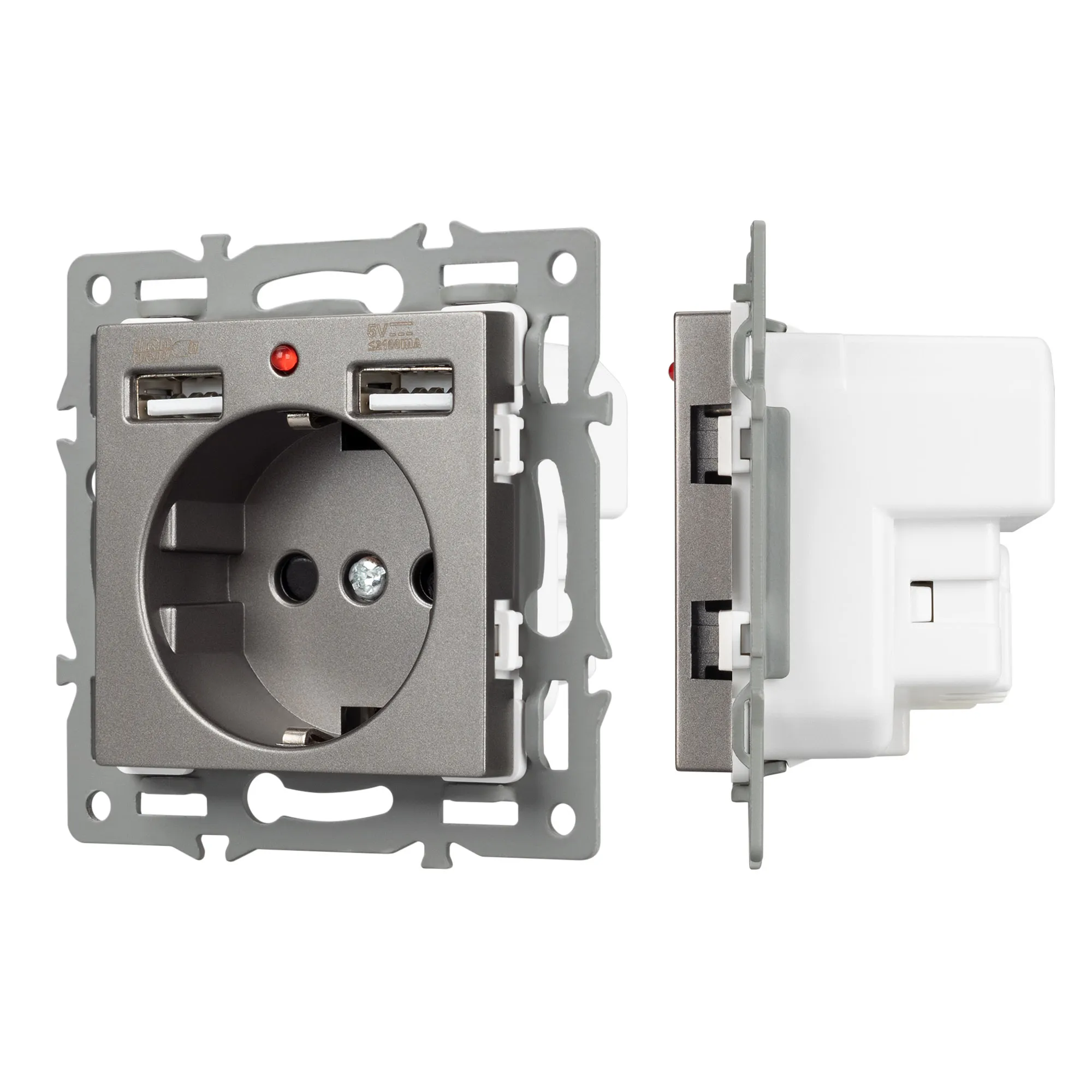 Механизм розетки с USB зарядкой SCT-MUAA-PL-GR (250V, 16A) (Arlight, -) - изображение товара