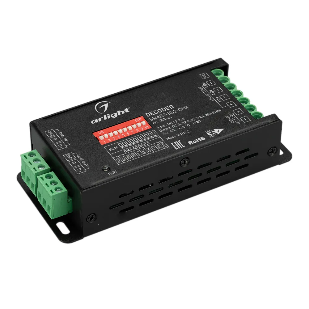 Декодер SMART-K52-DMX (12-24V, 3x8A) (Arlight, IP20 Металл, 5 лет) - изображение товара